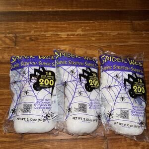 NEW 3 packs Super Stretch Spider Web Hallowen Decoration White 600 Sq Ft Total